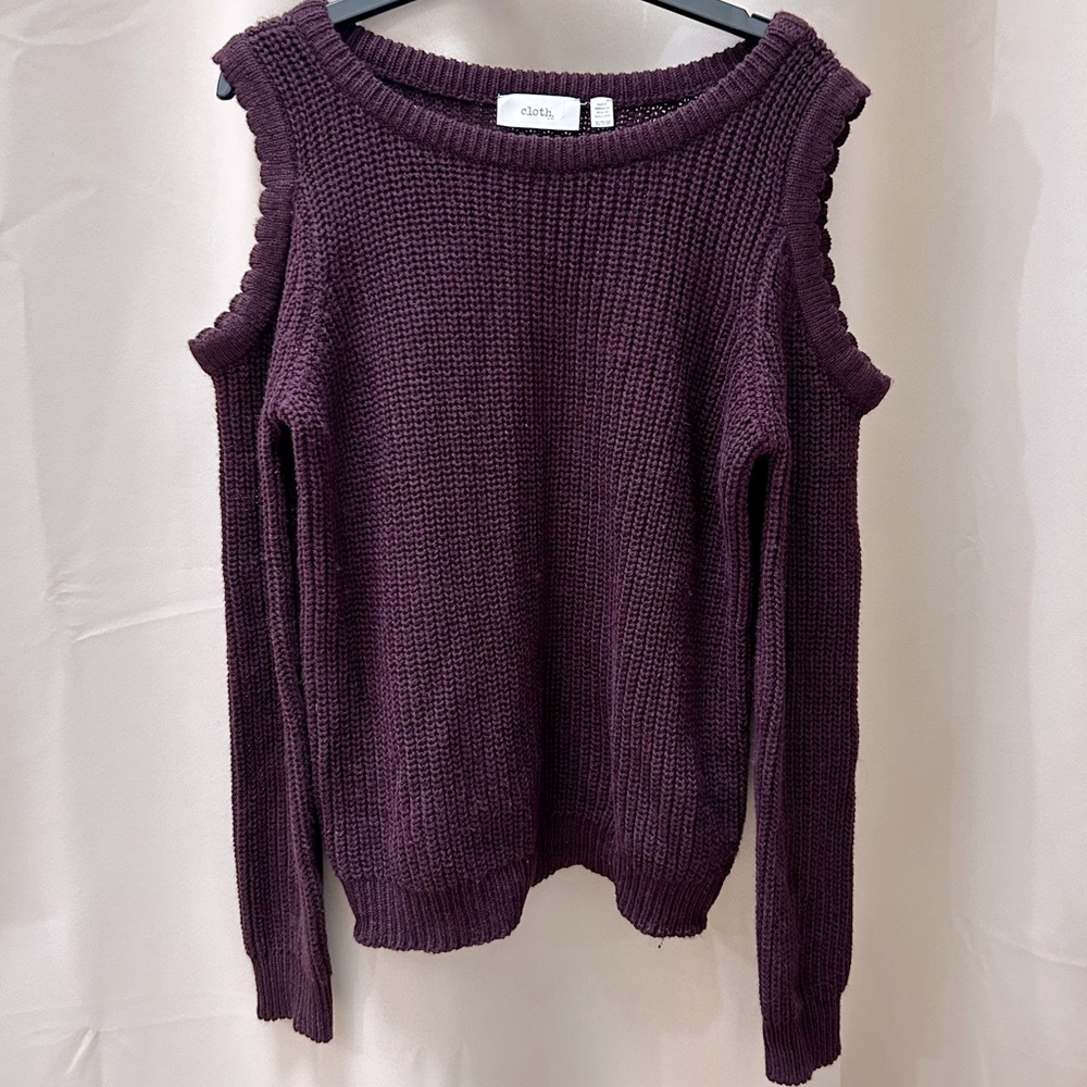 Cloth by RD cold shoulder scoop neck sweater, deep plum. Size XS